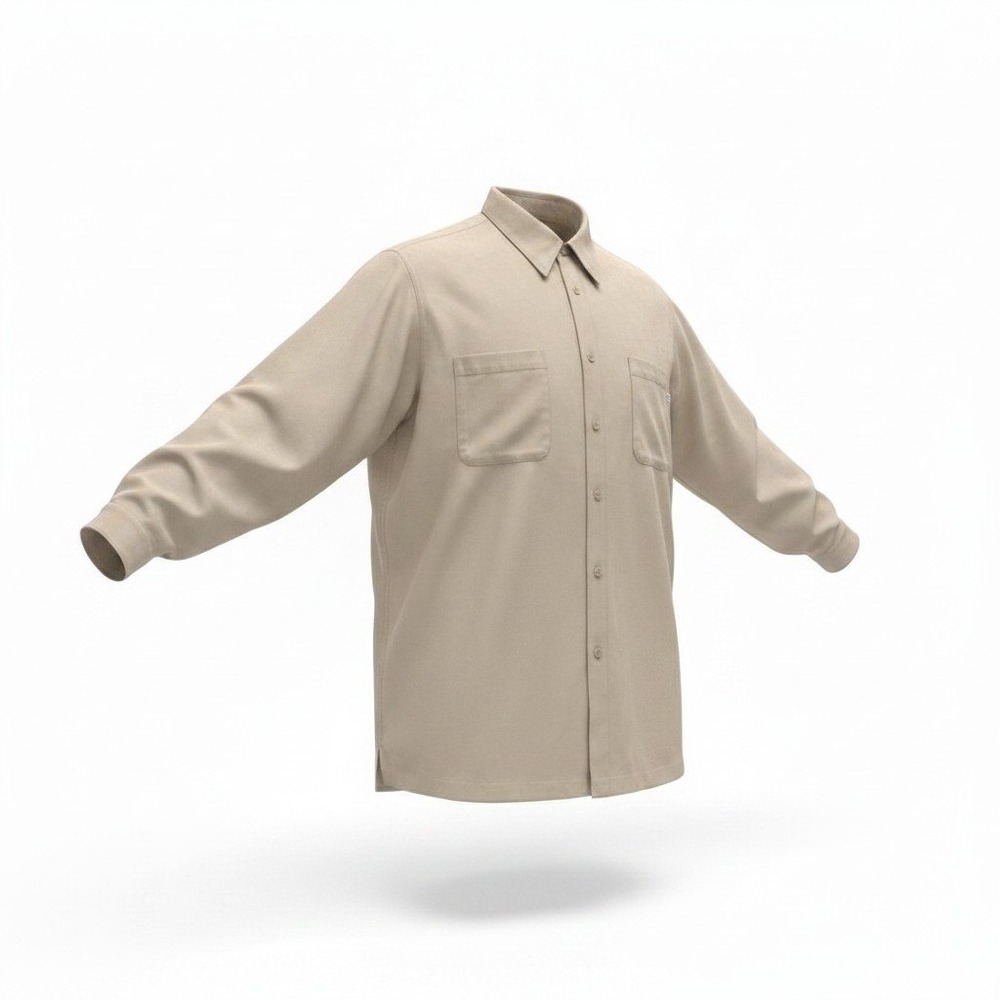 Solitude Men's XXL Tan Faux Suede Long‎ Sleeve Button Down Utility Shirt Beige